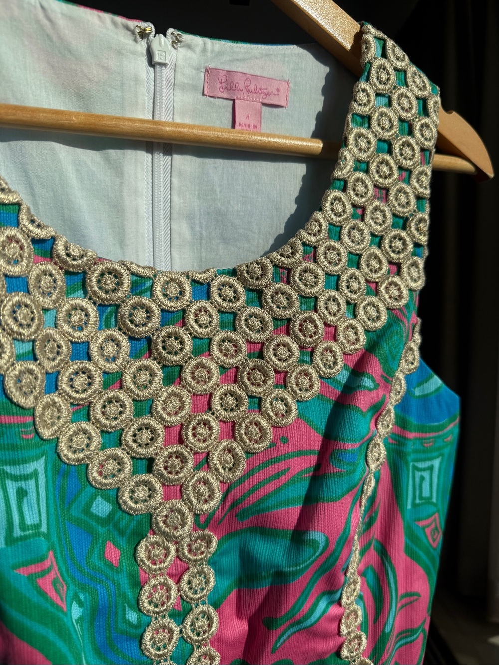 Lilly Pulitzer Teal, Pink & Aqua Beaded Sleeveless Shift Dress - Picture 4 of 4